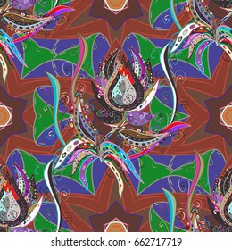 Seamless pattern with flowers on motley background. Vector illustration of flowers.