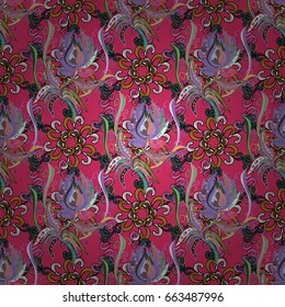 Seamless pattern with flowers on motley background. Vector illustration of flowers.