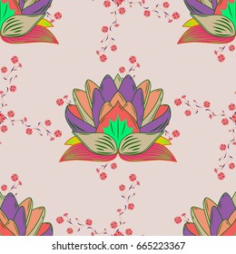 Seamless pattern with flowers on motley background. Vector illustration of flowers.