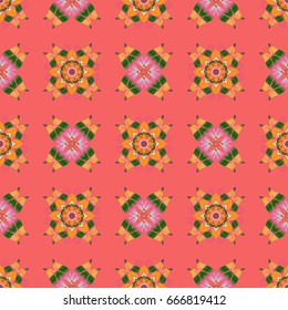 Seamless pattern with flowers on motley background. Vector illustration of flowers.