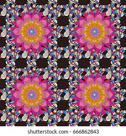 Seamless pattern with flowers on motley background. Vector illustration of flowers.