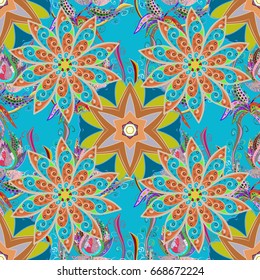 Seamless pattern with flowers on motley background. Vector illustration of flowers.