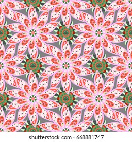 Seamless pattern with flowers on motley background. Vector illustration of flowers.