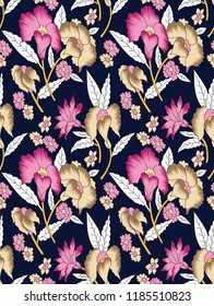 Seamless pattern  flowers on navy