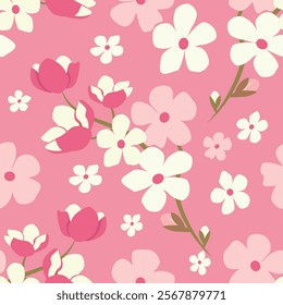 seamless pattern with flowers on pink  background