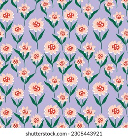 Seamless pattern with flowers on a purple background.