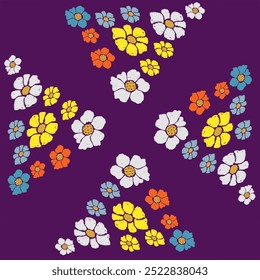 Padrão contínuo com flores em fundo roxo
