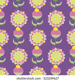 Seamless pattern with flowers on a purple background.