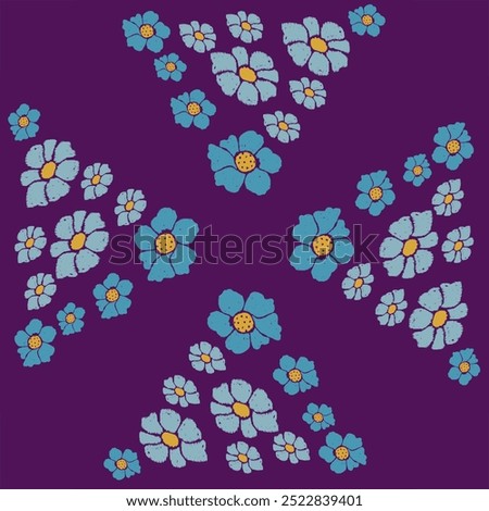 Seamless pattern with flowers on purple background