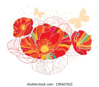 seamless pattern with flowers on a red background