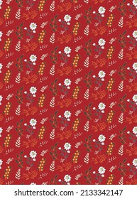 Seamless pattern with flowers on the red background