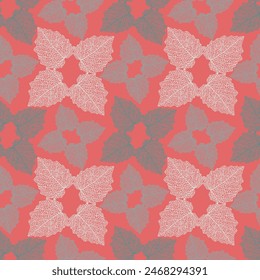 Seamless pattern of flowers on a red pink background. Presented through the different direction positioning of flowers. This format is suitable for printing on fabric and textiles.