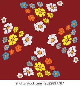 Seamless pattern with flowers on red background