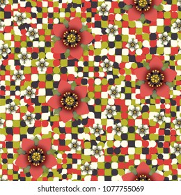 Seamless pattern. Flowers on a spotted background. Camouflage for women.