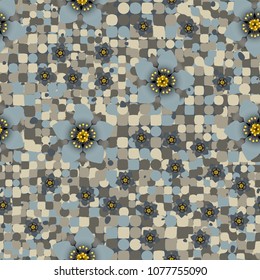 Seamless pattern. Flowers on a spotted background. Camouflage for women.