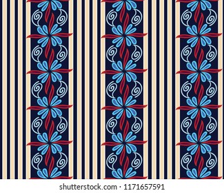 Seamless Pattern With Flowers on Stripe