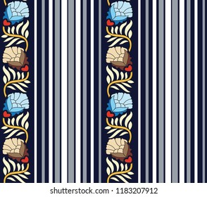 Seamless Pattern With Flowers on Stripe