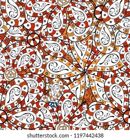 Seamless pattern with flowers. Flowers on white, black and orange colors. Watercolor illustration. Hand drawn.