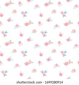 Seamless Pattern of Flowers on White Background