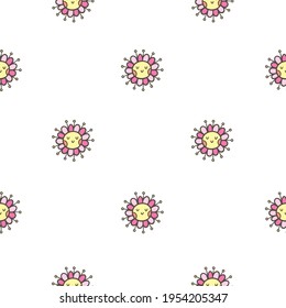 Nahtloses Muster mit Blumen auf weißem Hintergrund. Vektorgrafik mit Kräutern. Botanische Doodle-Tapete.