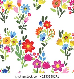 Nahtloses Muster mit Blumen auf weißem Hintergrund.