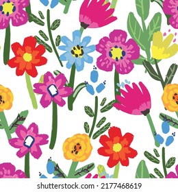 Seamless pattern with flowers on white background.