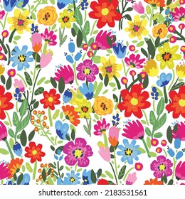 Seamless pattern with flowers on white background.