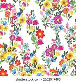 Seamless pattern with flowers on white background.