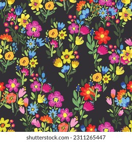 Seamless pattern with flowers on white background.