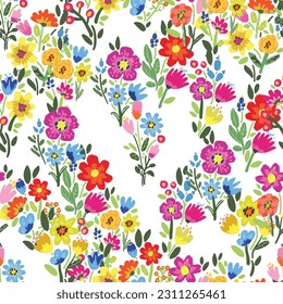 Seamless pattern with flowers on white background.