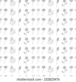 Seamless pattern of flowers on white background, vector fully editable background.