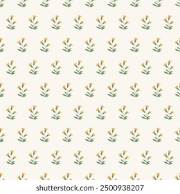 Seamless pattern of flowers on white background. Orange vector flowers. Repeat