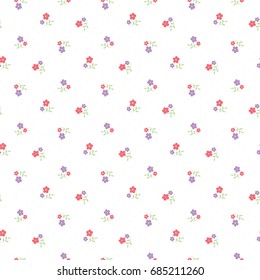 Seamless Pattern of Flowers on White Background with Dots