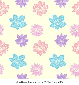 Seamless pattern with flowers on a yellow background