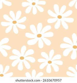 Seamless pattern with flowers on yellow background. Fashionable print for textiles, fabric and wallpaper.
