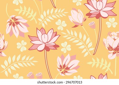 Seamless pattern with flowers on yellow background. Vector illustration