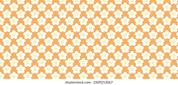 Seamless pattern with flowers in the orange background