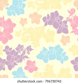 Seamless pattern with  flowers orchid. 
Can be used for printing on paper, stickers, badges, bijouterie, in textiles.