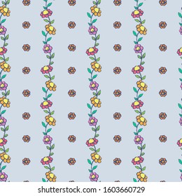 Seamless Pattern with Flowers Сamomile. Ornament items with Easter and Spring symbols. For printing wrapping paper, wallpaper, packaging, fabric. Hand Drawn vector illustration.