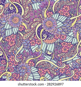 Patrón sin inconvenientes con las flores. Textura de zentángulo ordenado, patrón interminable con flores abstractas. Se puede utilizar un patrón sin problemas para papel pintado, rellenos de patrones, fondo de página web, texturas superficiales.