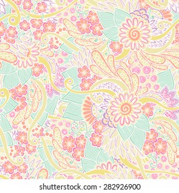 Seamless pattern with flowers. Ornate zentangle texture, endless pattern with abstract flowers. Seamless pattern can be used for wallpaper, pattern fills, web page background, surface textures.
