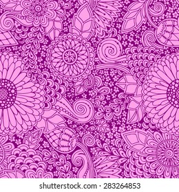 Seamless pattern with flowers. Ornate zentangle texture, endless pattern with abstract flowers. Seamless pattern can be used for wallpaper, pattern fills, web page background, surface textures.