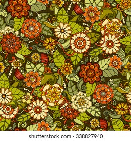 Seamless pattern with flowers. Ornate zentangle texture, endless pattern with abstract flowers. Seamless pattern can be used for wallpaper, pattern fills, web page background, surface textures.