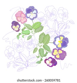 Seamless pattern  with flowers and pansies.  Vector illustration