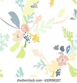 Seamless pattern flowers, paper, textile, fabric, wrapper, wallpaper. Hand drawn. Vector illustration.