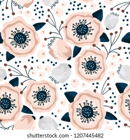 Seamless pattern with flowers in pastel colors. Creative floral texture. Great for fabric, textile Vector Illustration