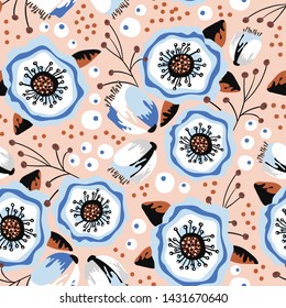 Seamless pattern with flowers in pastel colors. Creative floral texture. Great for fabric, textile Vector Illustration