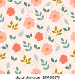 Seamless pattern with flowers in pastel colors