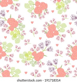 Seamless pattern with flowers in pastel colors. Vector
