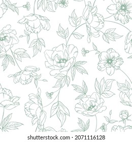 Seamless pattern from flowers of peonies on a white background.